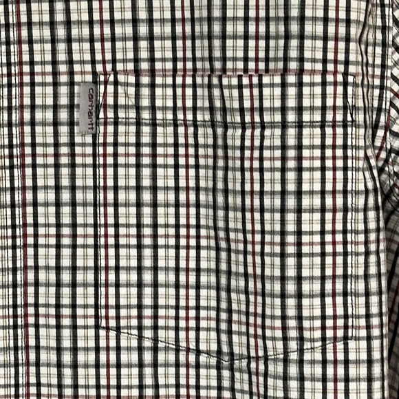 Carhartt Men’s Relaxed Fit Gray/ maroon Plaid Button down shirt size L  Cotton - Picture 4 of 7